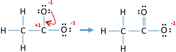 reduce charges of acetate ion lewis structure drawing